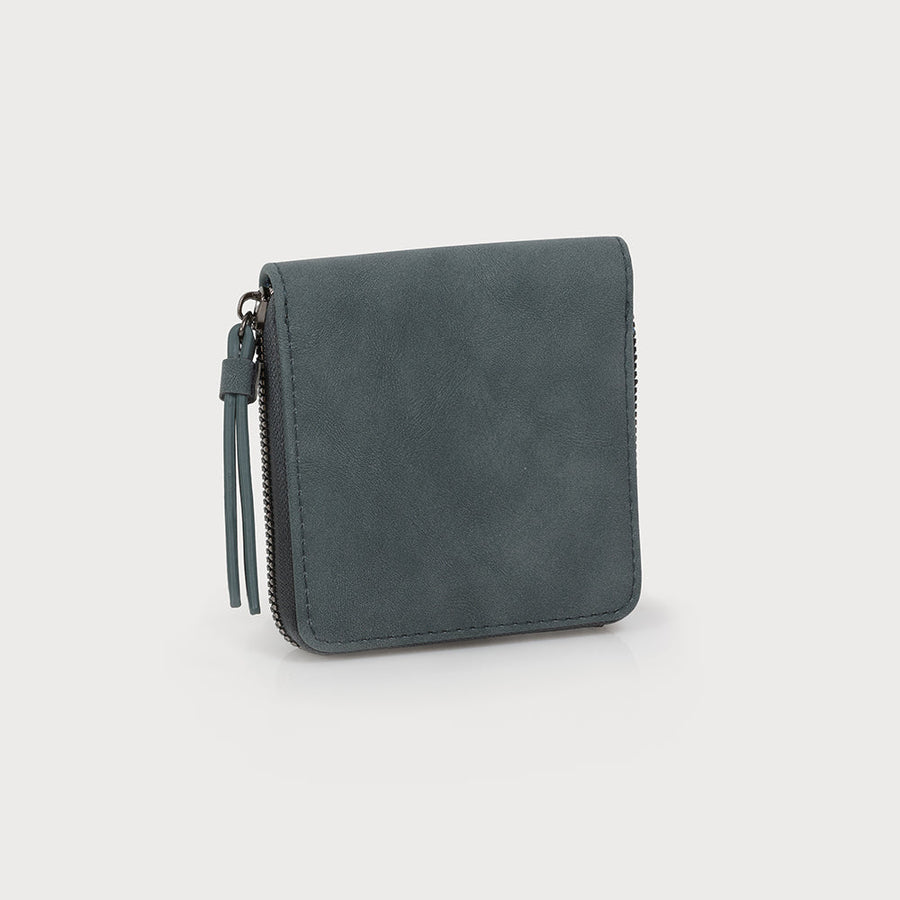 Square zippered wallet with card slots and closed coin pocket - soft imitation leather 7135-TEA