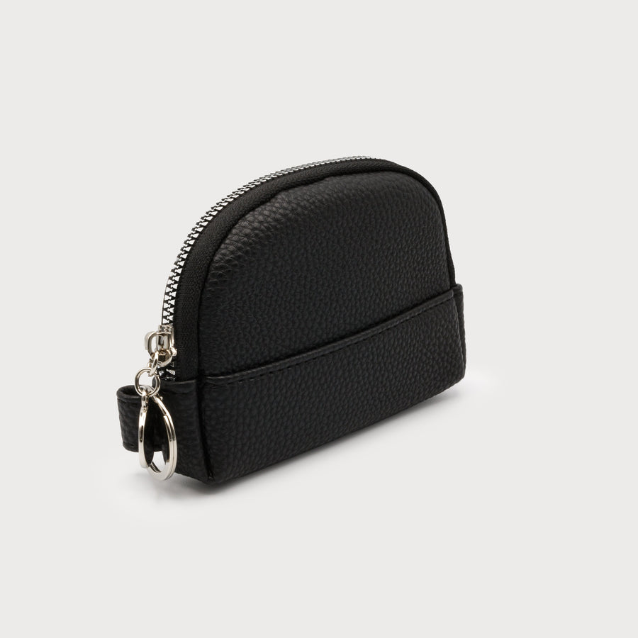 Small coins pouch with zipper closure and key ring on side 7140-BLK