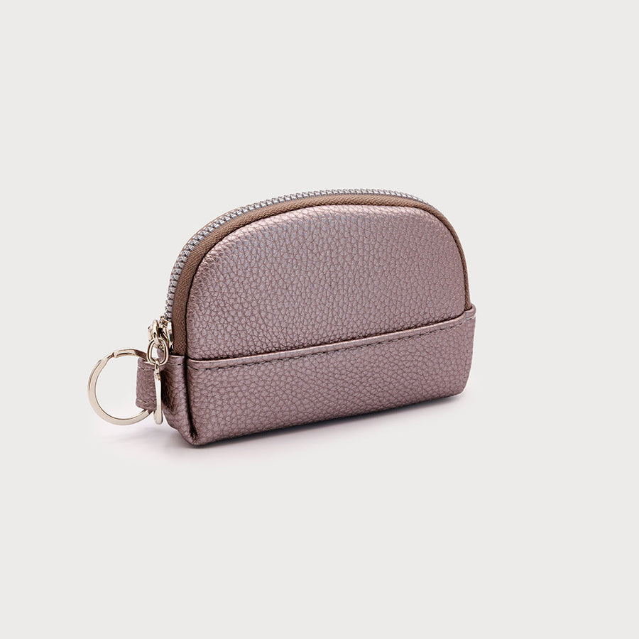 Small coins pouch with zipper closure and key ring on side 7140-IRO