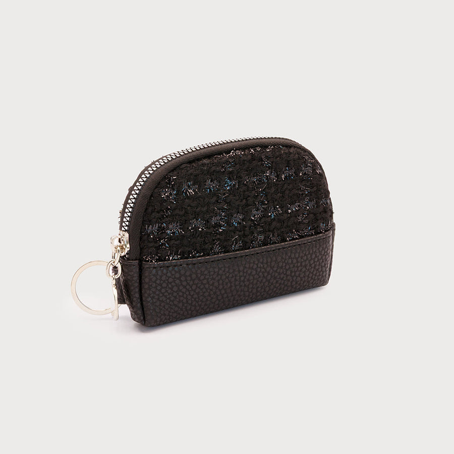Small coins pouch with zipper closure and key ring on side 7140-TWD-BLK