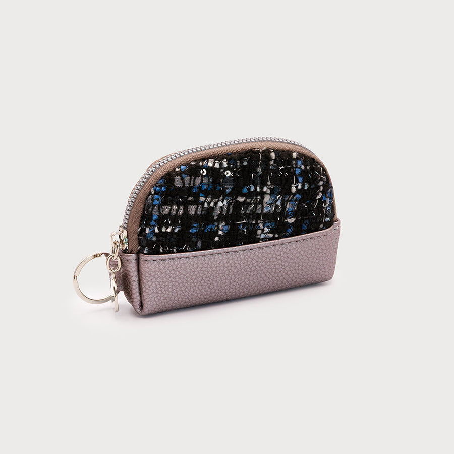 Small coins pouch with zipper closure and key ring on side 7140-TWD-GRY