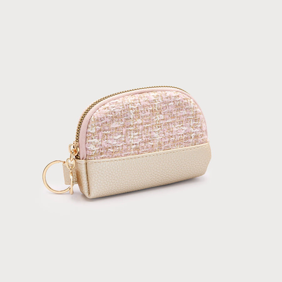 Small coins pouch with zipper closure and key ring on side 7140-TWD-PNK