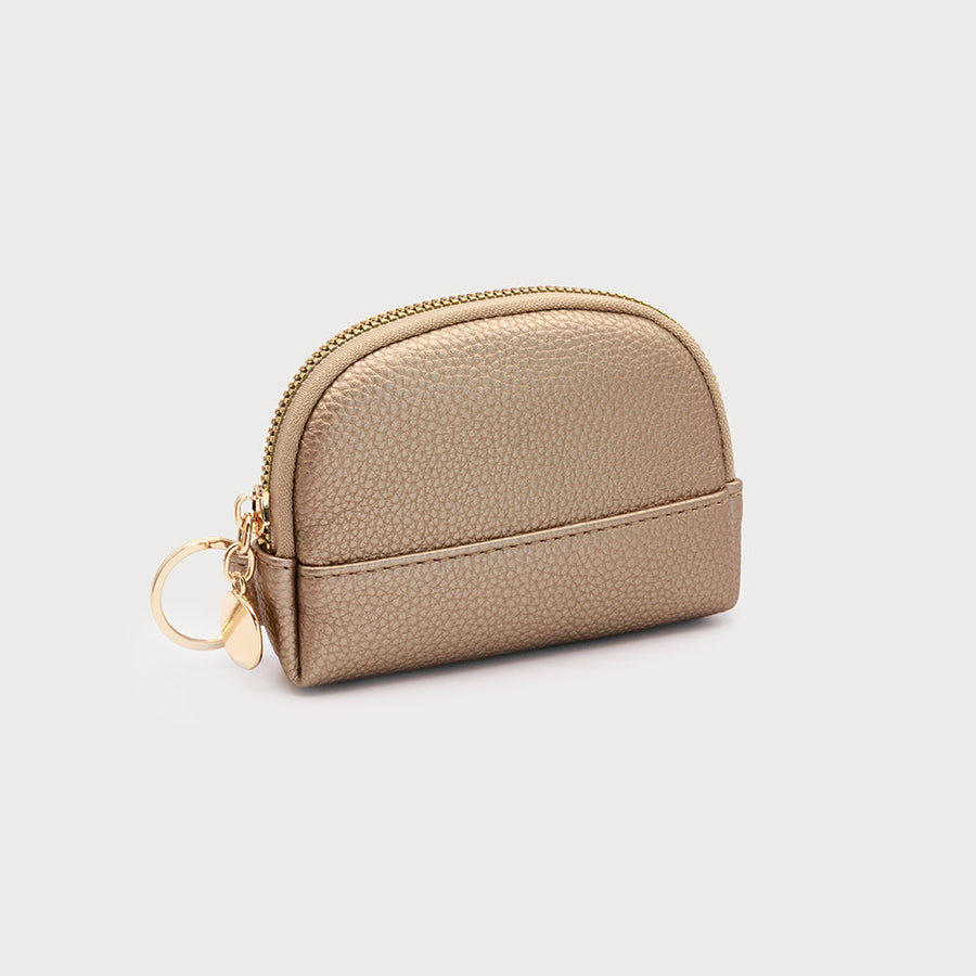 Small coins pouch with zipper closure and key ring on side 7140-WAL