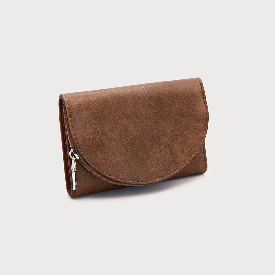 Wallet with multiple card inserts & zip pocket for coins - imitation leather 7154-BRN