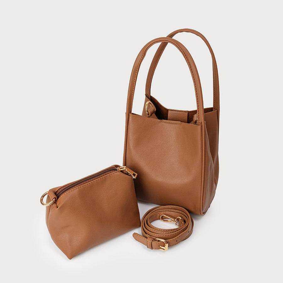 Mini sac fourre-tout de tous les jours avec pochette zippée amovible et bandoulière réglable et amovible 7158-TAN