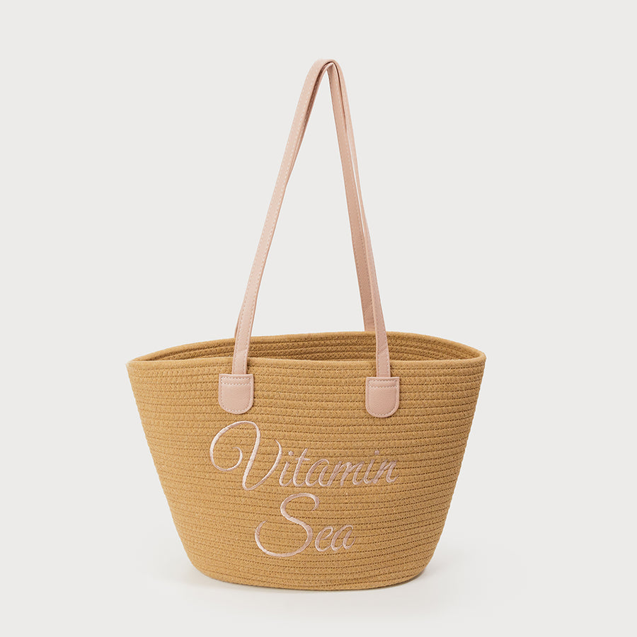 LARGE ROPE TOTE WITH IMITATION LEATHER HANDLE 7161-SEA