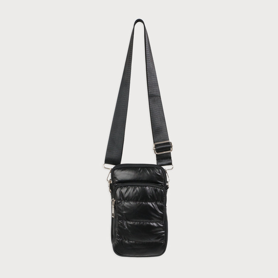 Small quilted crossbody bag with 2 pockets and adjustable strap 7163-BLK