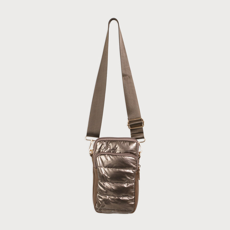 Small quilted crossbody bag with 2 pockets and adjustable strap 7163-BRN