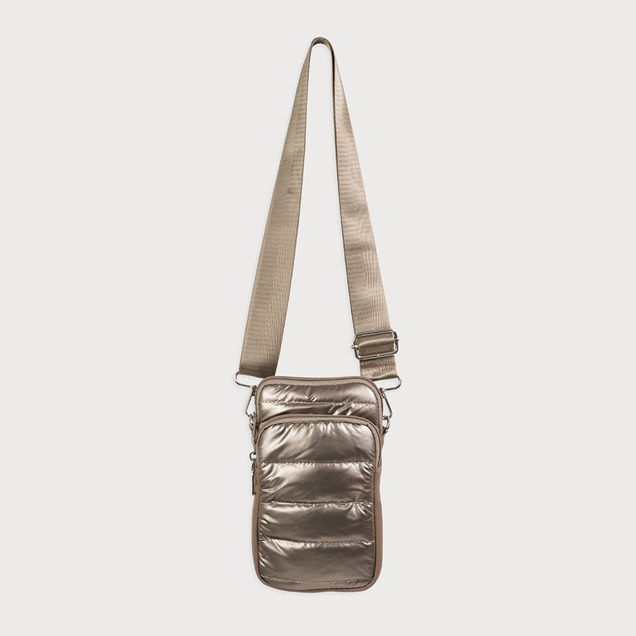 Small quilted crossbody bag with 2 pockets and adjustable strap 7163-GLD