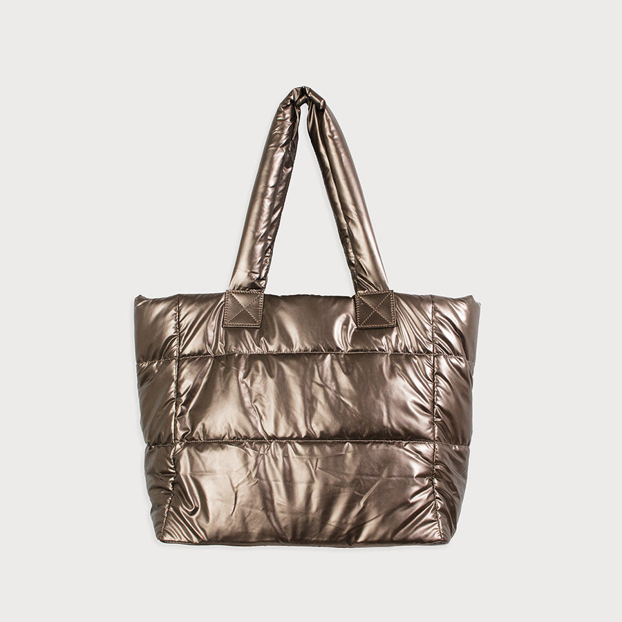 Quilted tote with zipper closure, shoulder straps and removable and adjustable imitation leather strap 7164-BRN