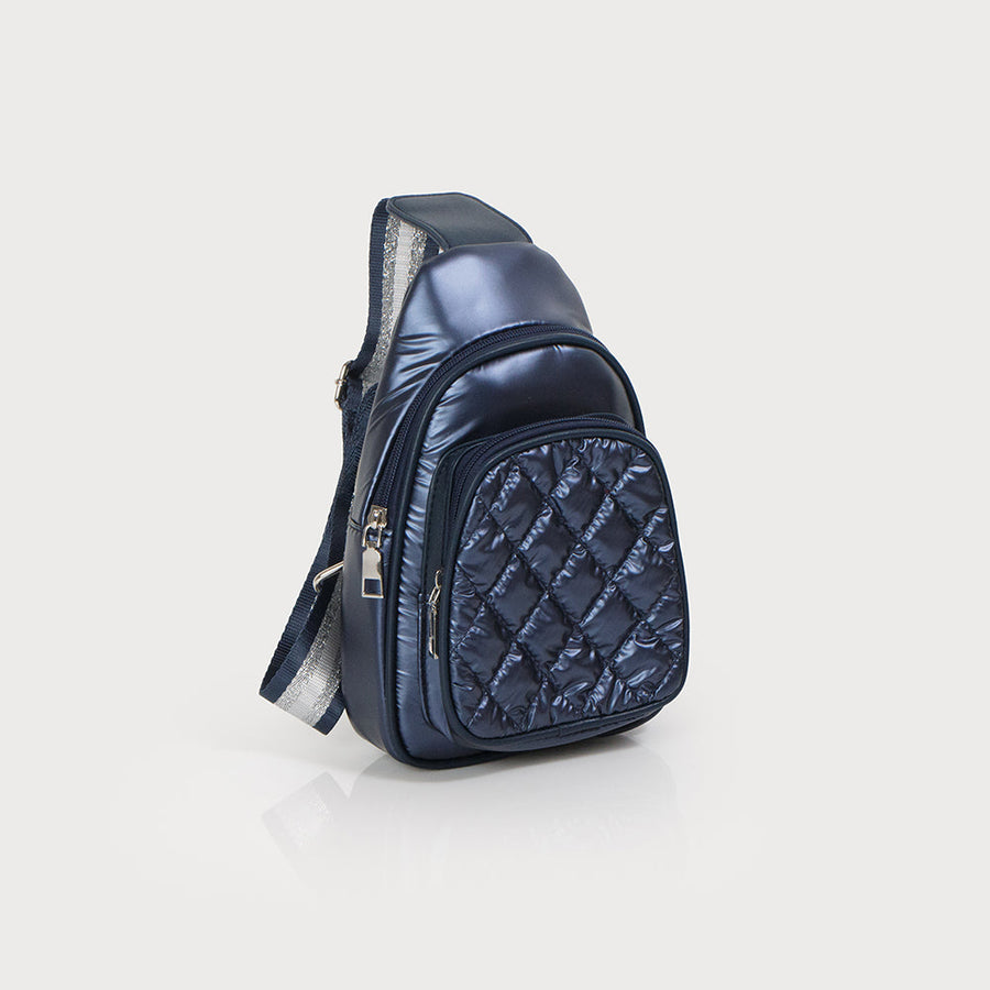 Quilted slingbag with shiny and adjustable guitar strap 7166-NAV
