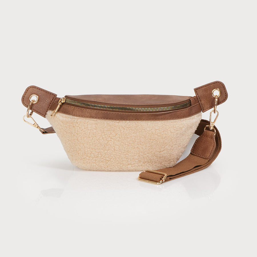 Sac banane en sherpa et simili cuir avec bandoulière réglable 7168-BGE