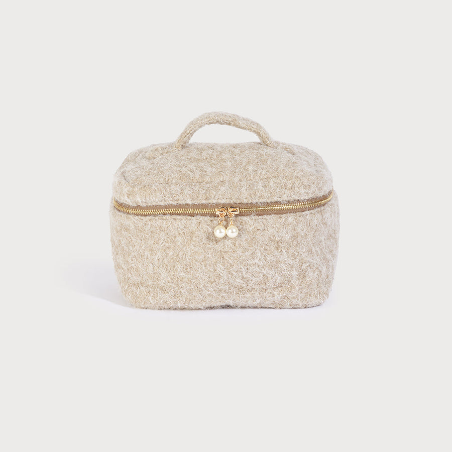 Large cosmetic bag with pearl zipper and grab handle 7177-BGE