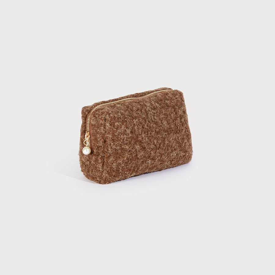 Small cosmetic pouch with pearl zipper 7178-BRN