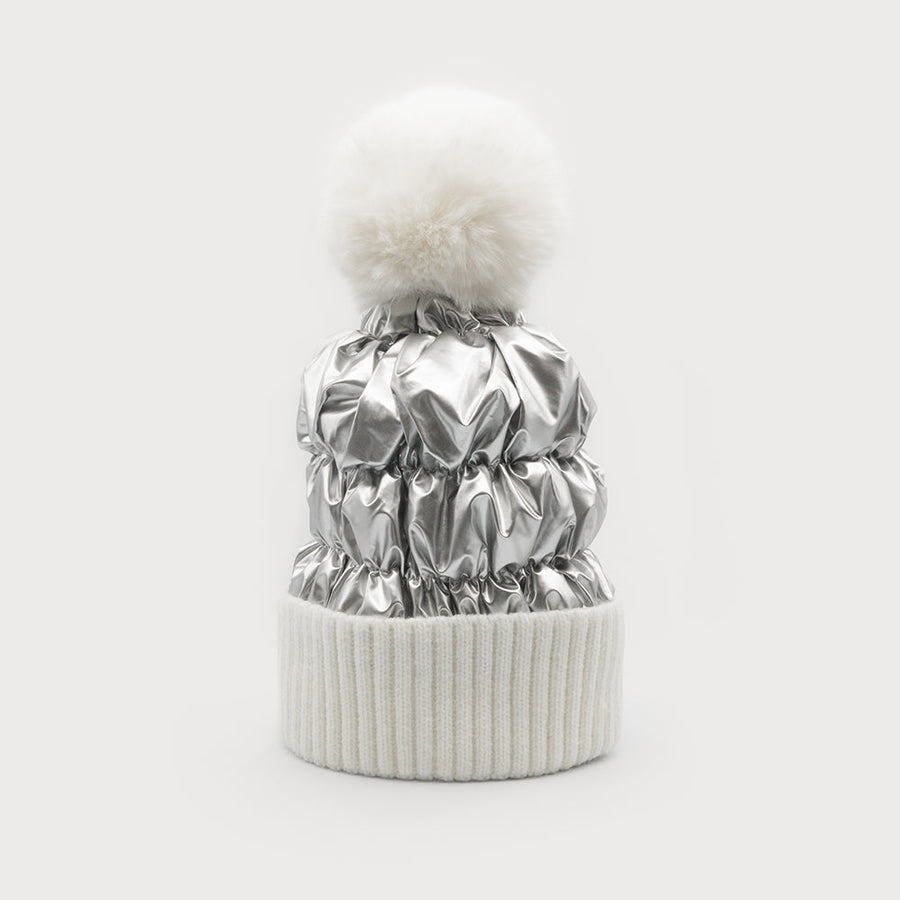 Quilted hat with faux fur pom 8006-CRM