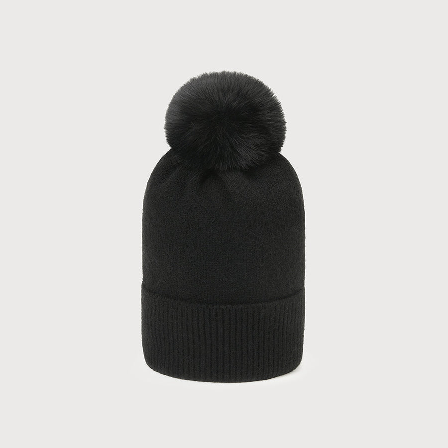 Warm hat with pom solid and printed 8008-BLK