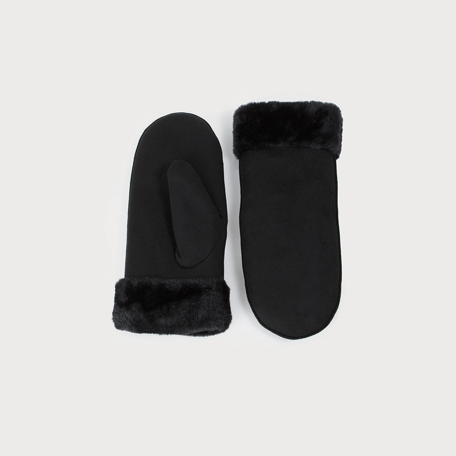 Moufles chaudes avec manchettes en fausse fourrure 9008-BLK