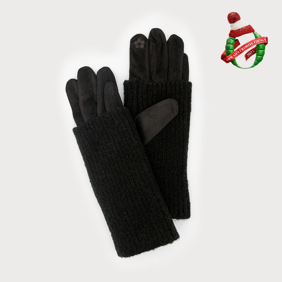 Gants chauffe-poignets côtelés en faux suède 9010-BLK