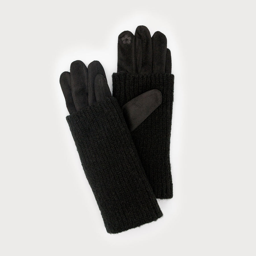Ribbed wrist-warmer faux suede gloves 9010-BLK
