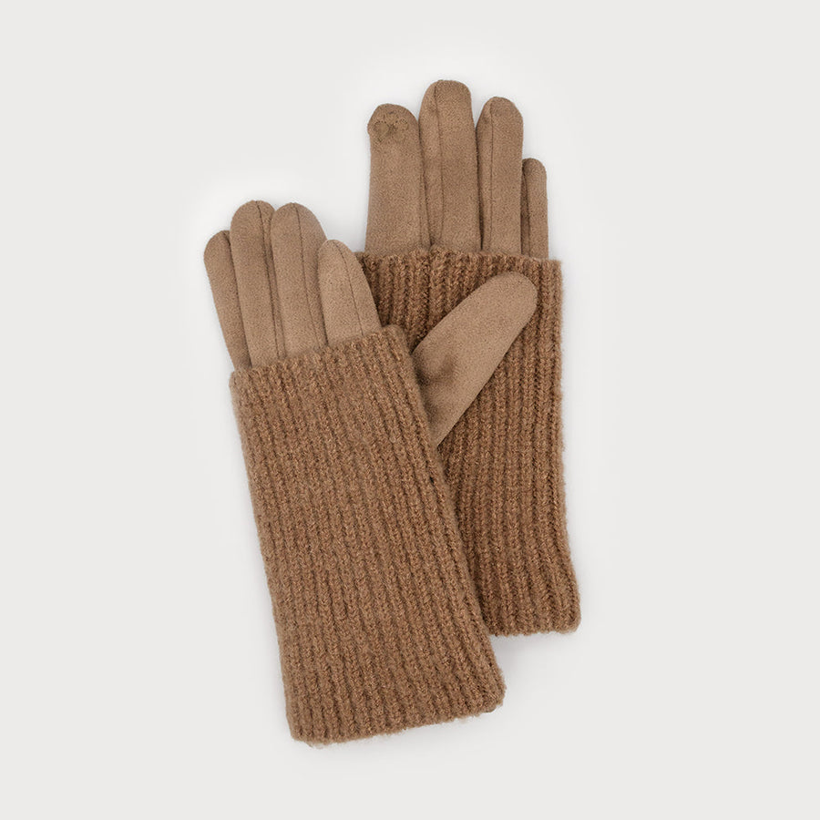 Ribbed wrist-warmer faux suede gloves 9010-BRN
