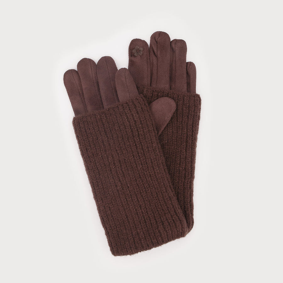 Ribbed wrist-warmer faux suede gloves 9010-CHO
