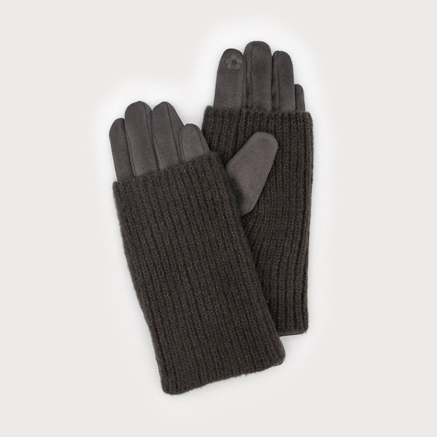 Ribbed wrist-warmer faux suede gloves 9010-DKG