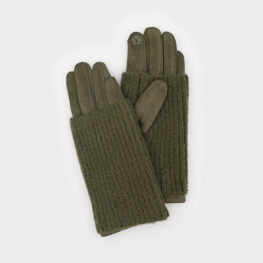 Ribbed wrist-warmer faux suede gloves 9010-KAK