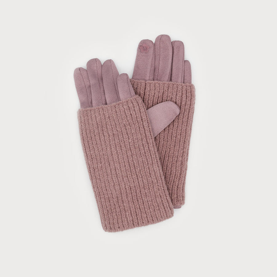 Ribbed wrist-warmer faux suede gloves 9010-PNK