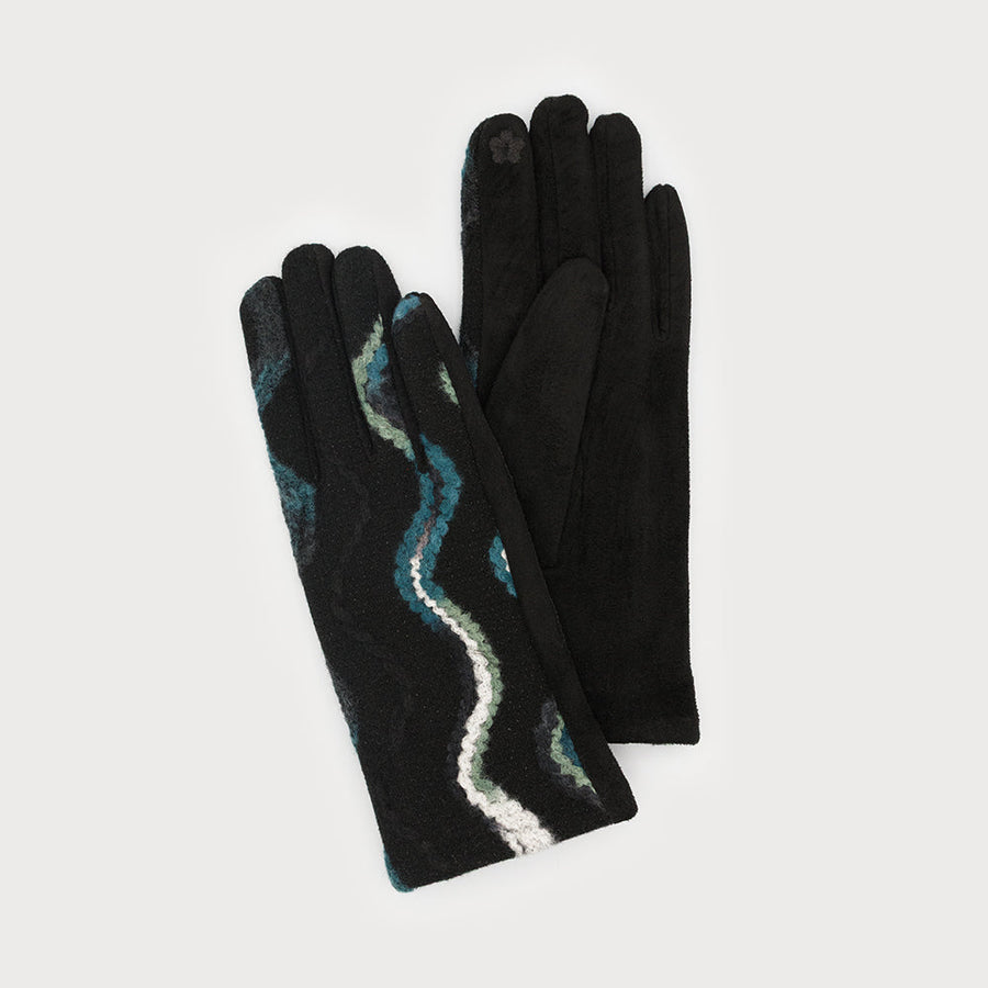 Soft and warm colorful printed stretch gloves 9013-BLK-MIX