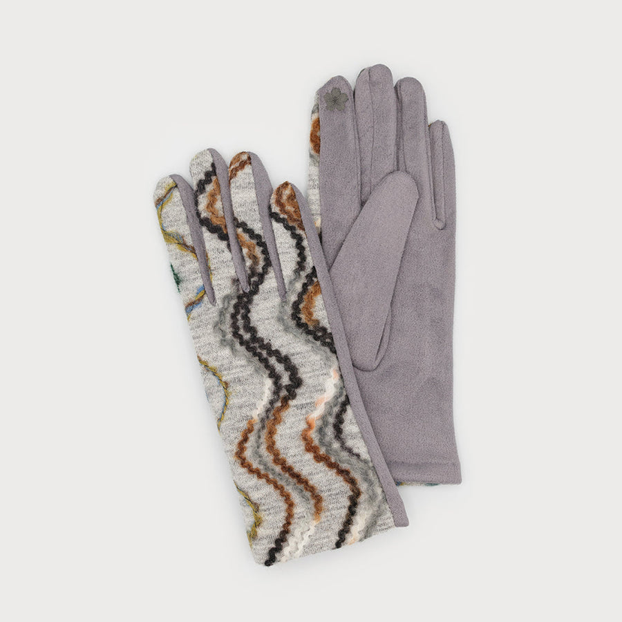 Soft and warm colorful printed stretch gloves 9013-GRY-MIX