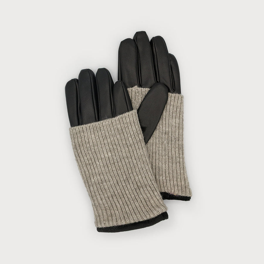 Ribbed wrist-warmer faux imitation leather gloves 9015-GRY