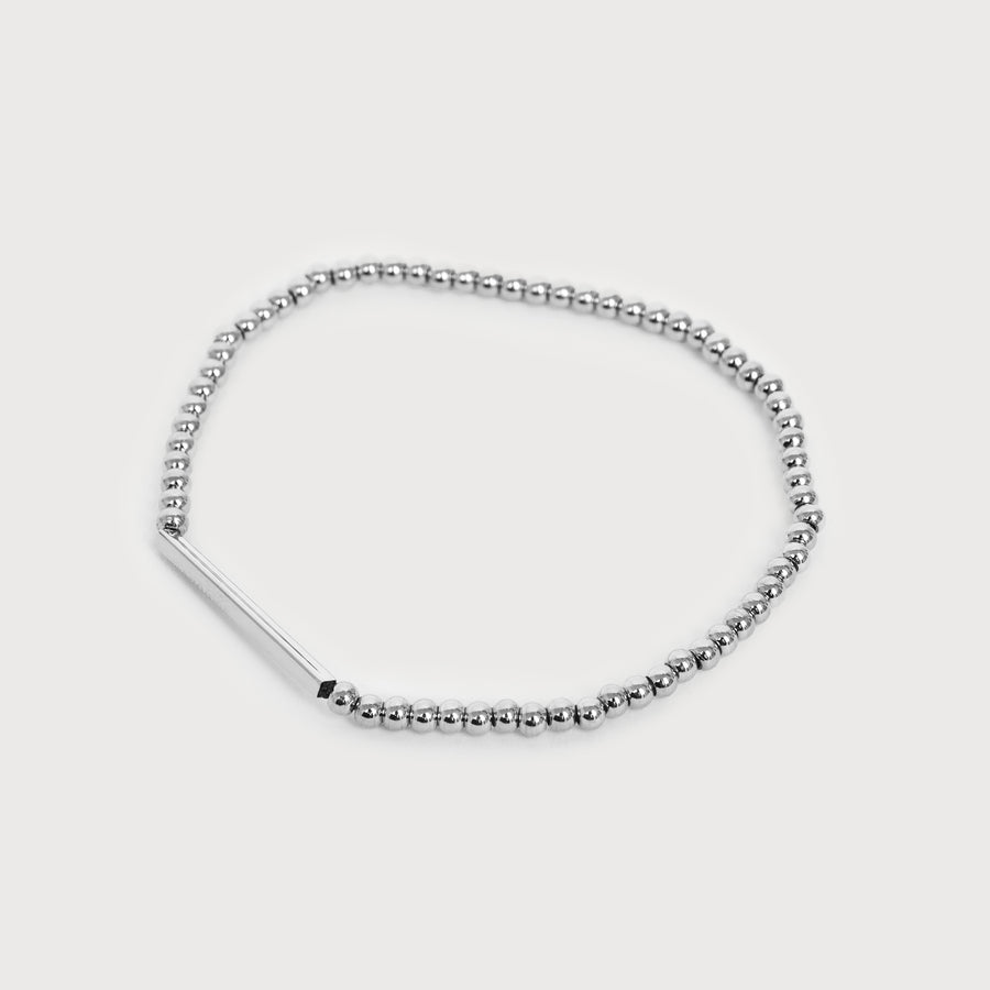 Small beaded stainless steel stretch bracelet silver B001-S
