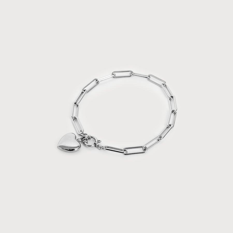 Stainless steel heart charm bracelet silver B002-S