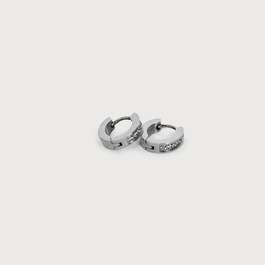 stainless steel huggies with zircon silver E002-S