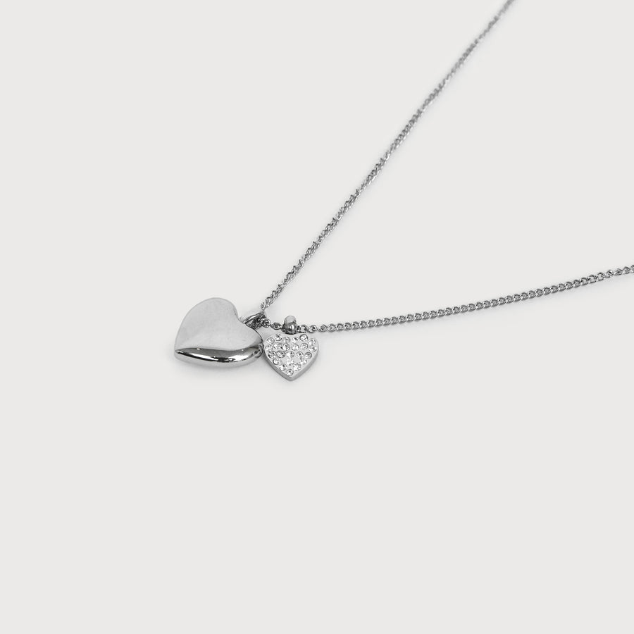 Stainless steel pair of hearts and zircon necklace silver N001-S