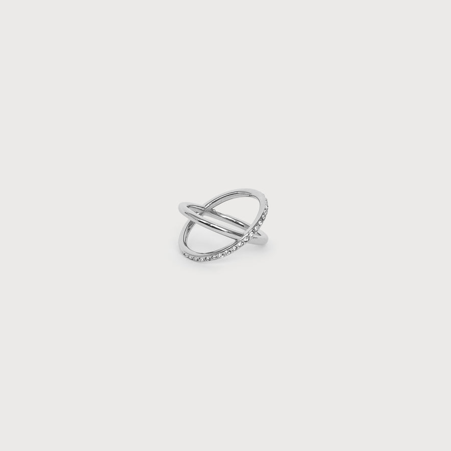 Bague infinie argentée en acier inoxydable avec zircons R002-S