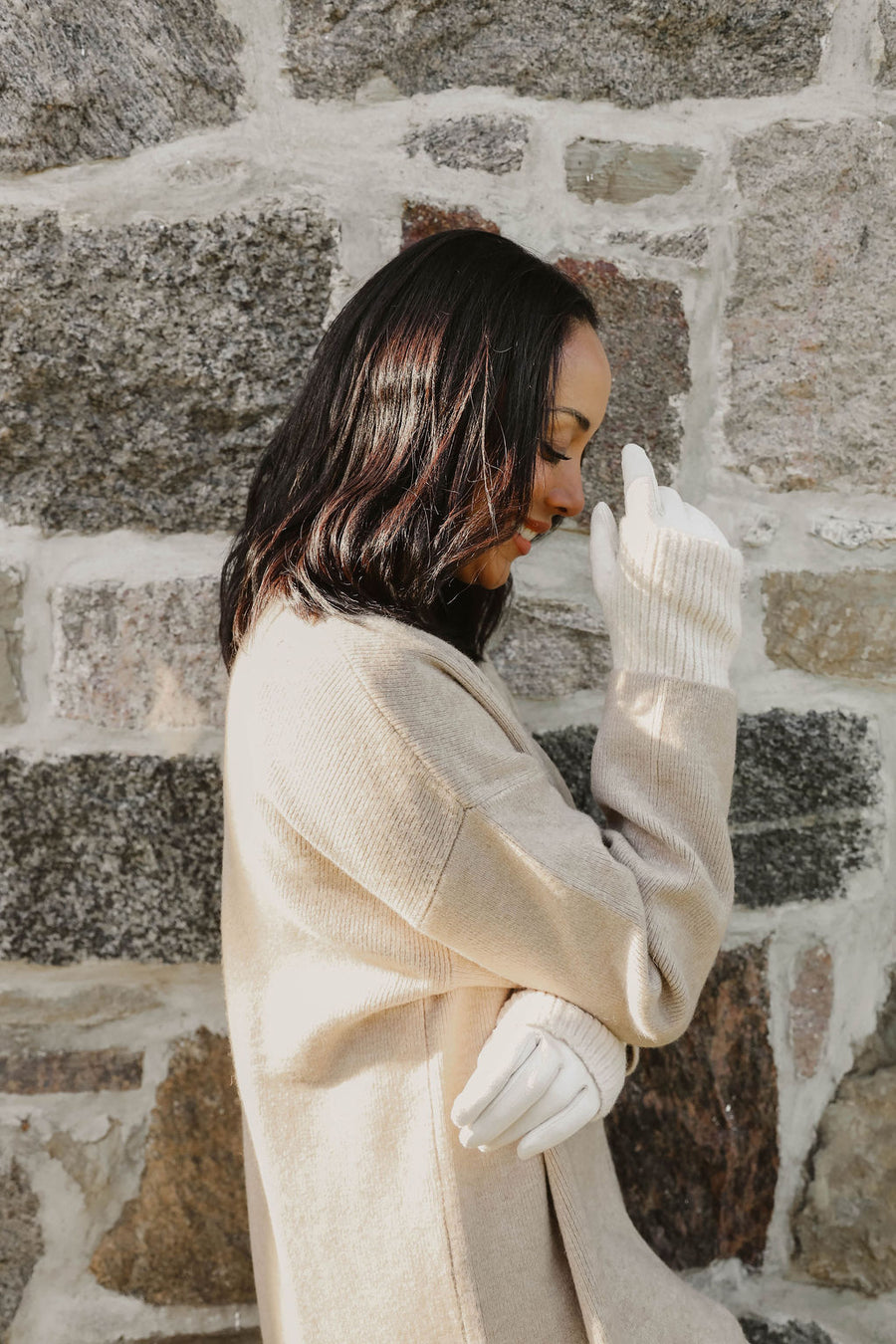 Ribbed wrist-warmer faux suede gloves 9010-CRM