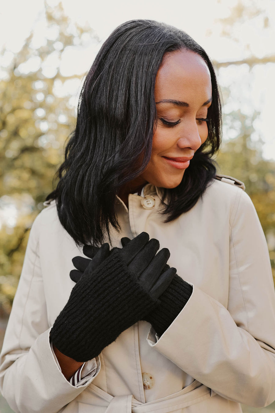 Ribbed wrist-warmer faux suede gloves 9010-BLK
