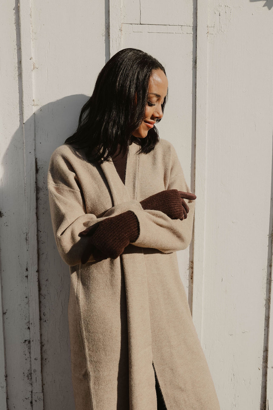Ribbed wrist-warmer faux suede gloves 9010-CHO