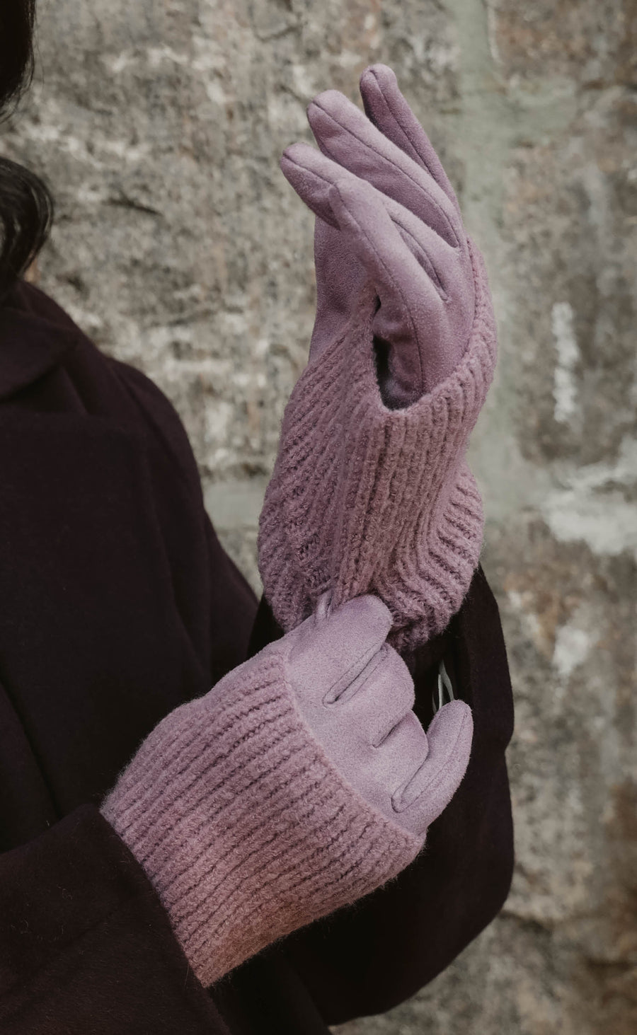 Ribbed wrist-warmer faux suede gloves 9010-PNK