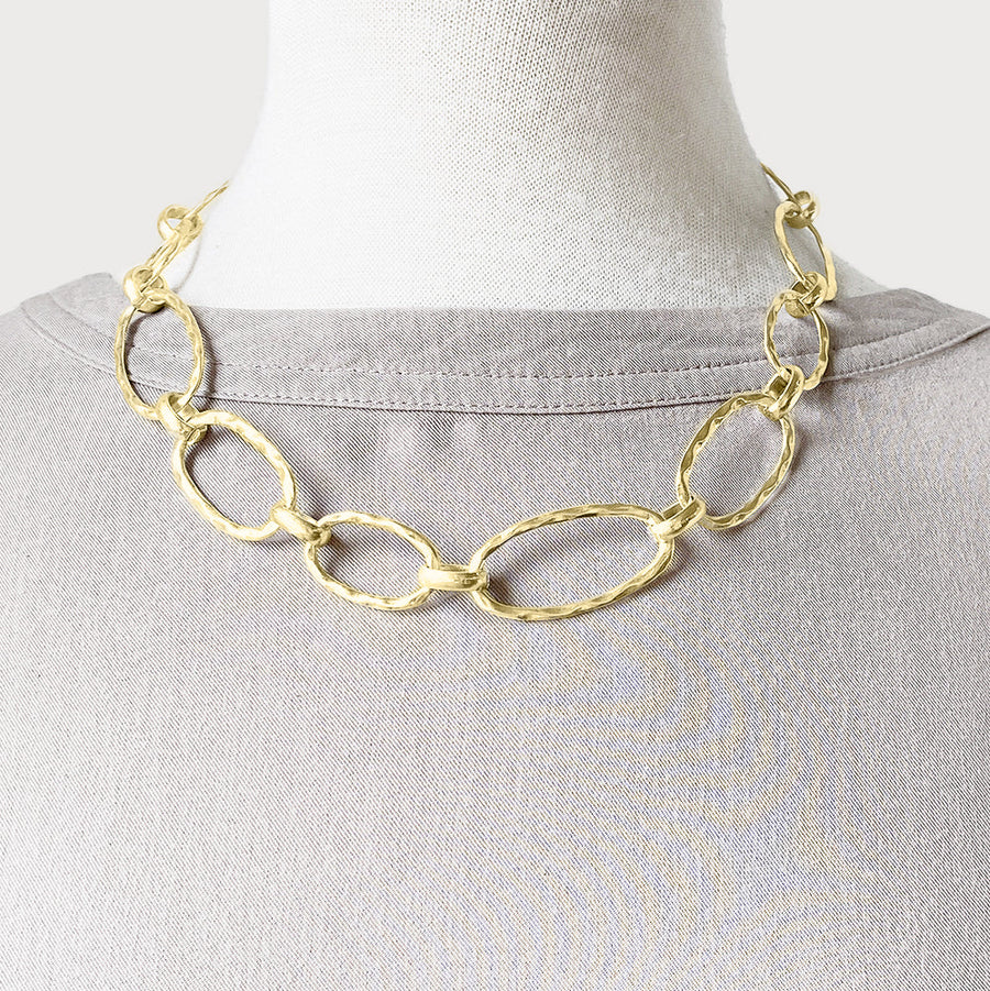 NECKLACE WITH TEXTURED OVAL RINGS 1473-GLD