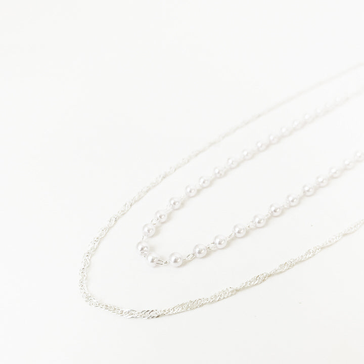 2 CHAÎNES INDIVIDUELLES AVEC MINIS PERLES - ARGENT | 2 INDIVIDUAL CHAINS WITH FAUX PEARLS - SILVER
