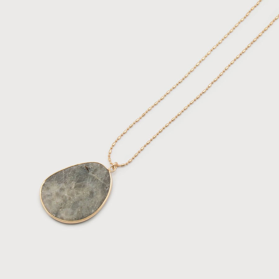 LONG CHAIN WITH NATURAL STONE PENDANT 1535-GRY-G