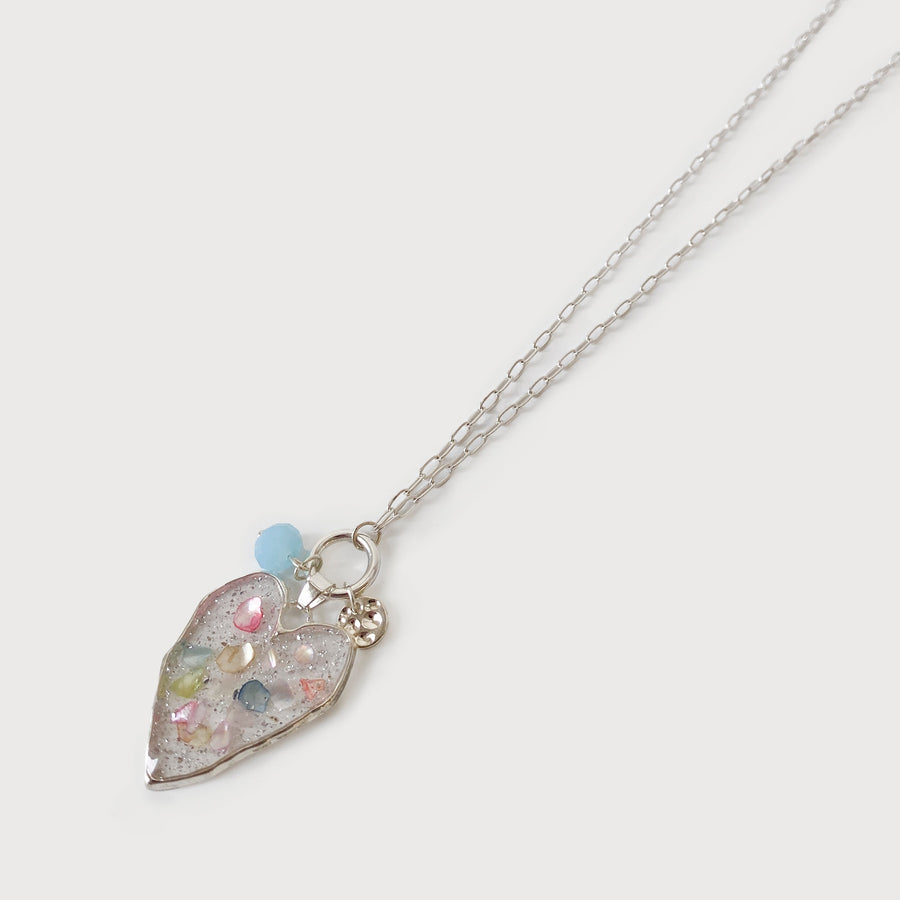 LONG OR DOUBLE RESIN HEART PENDANT NECKLACE 1569-SLV