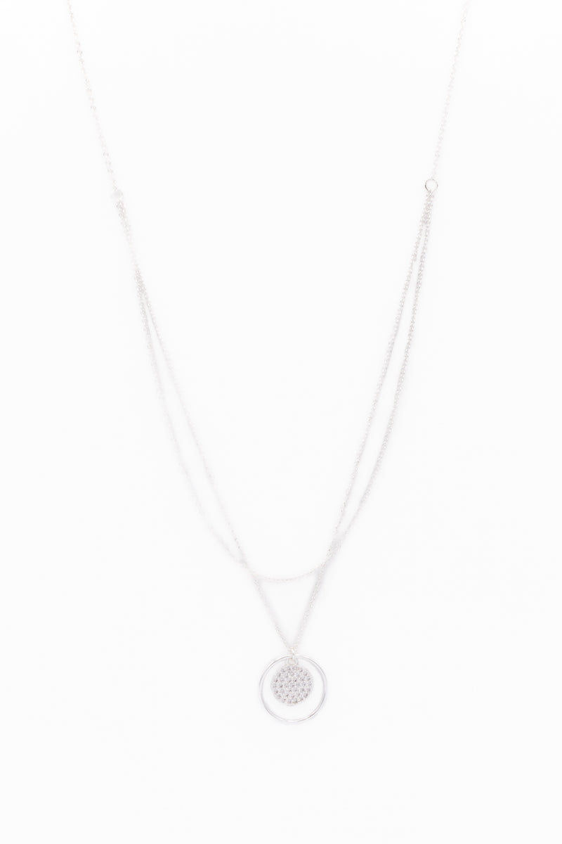2 rows delicate chains with ring & crystals pendant 1608-SLV