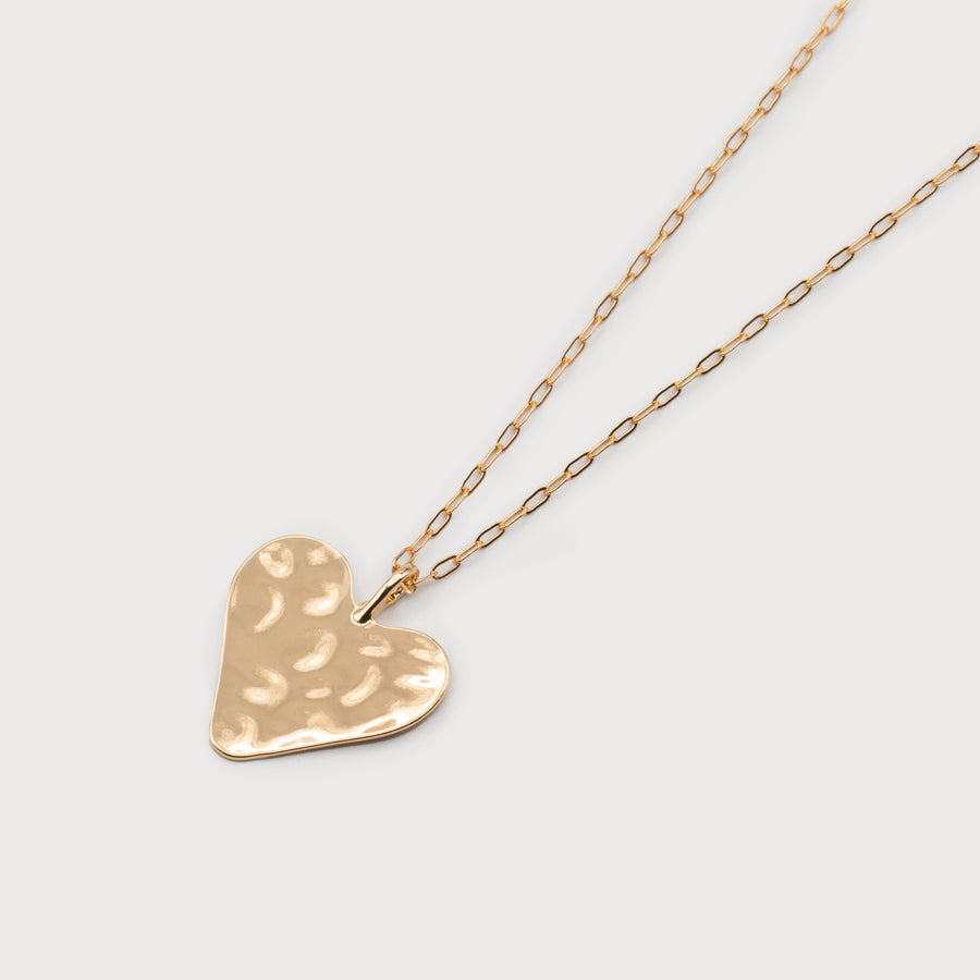 LONG CHAIN WITH HAMMERED FINISHED HEART PENDANT 1617-GLD