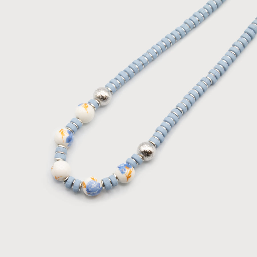 SHORT NECKLACE WITH WOOD, CERAMIC AND METAL BEADS 1644-BLU