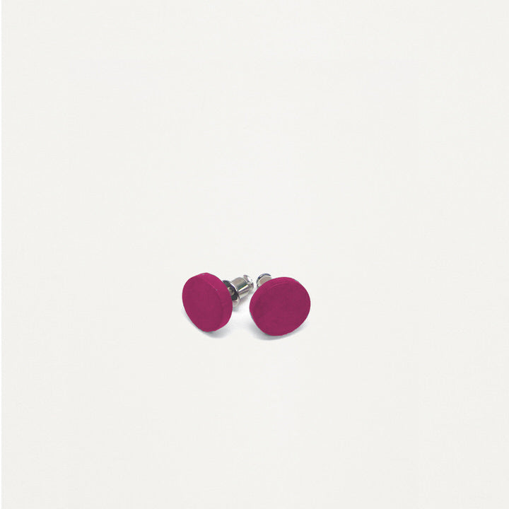 BOUCLES D'OREILLES PETITS BOUTONS DE BOIS SUR TIGES  - FUCHSIA | SMALL WOOD BUTTON EARRINGS  - FUCHSIA