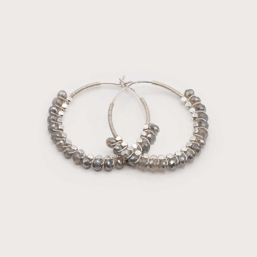DELICATE HOOPS WITH SMALL GLASS BEADS 2475-DKG-S