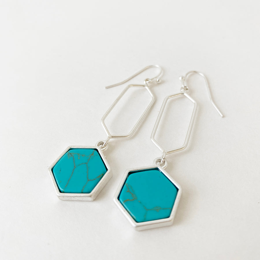 PETITES PIERRES NATURELLES SUR CROCHETS - TURQUOISE ET ARGENT | SMALL NATURAL STONES & METAL EARRINGS ON HOOKS - TURQUOISE & SILVER